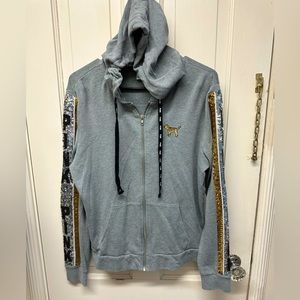 Victoria’s Secret PINK Silver/Gold/Black Bling Zip Up Hoodie Sz L